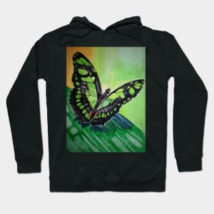 Green and black butterfly watercolour painting Hoodie